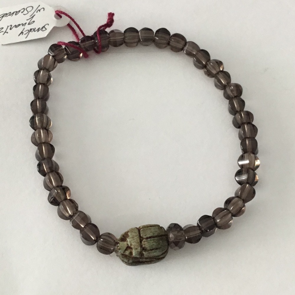 Smokey Quartz scarab stretch bracelet